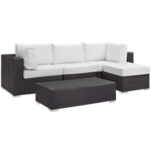 Convene 5 Piece Outdoor Patio Sectional Set in Espresso White by Modway
