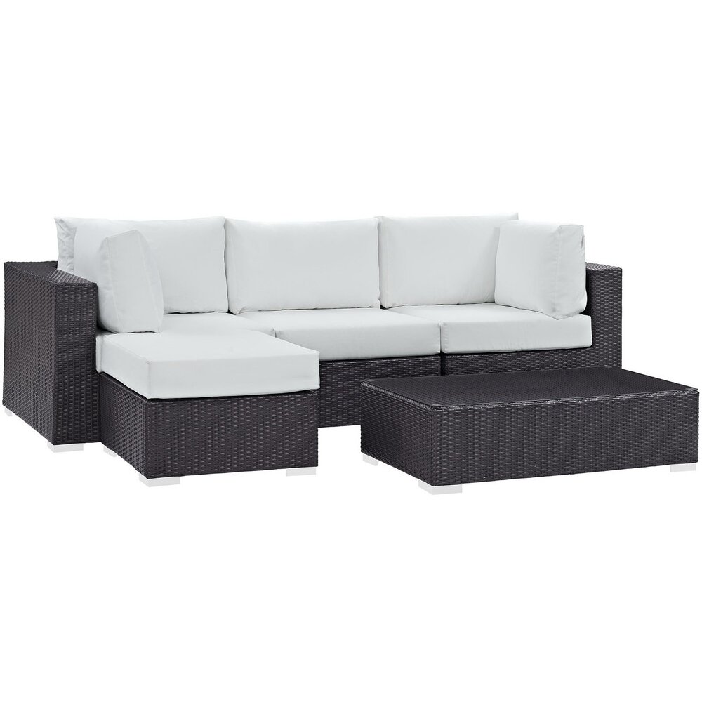 Convene 5 Piece Outdoor Patio Sectional Set in Espresso White by Modway - Image 2