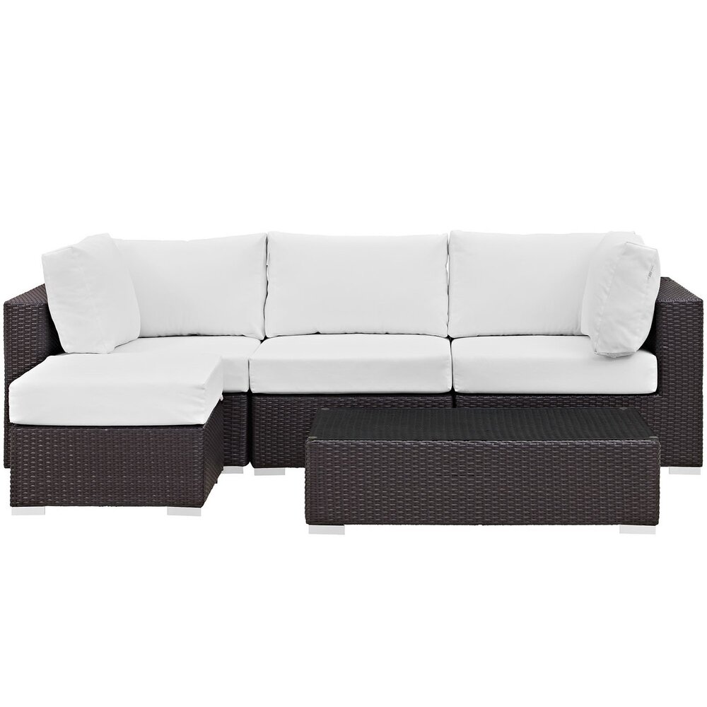 Convene 5 Piece Outdoor Patio Sectional Set in Espresso White by Modway - Image 3