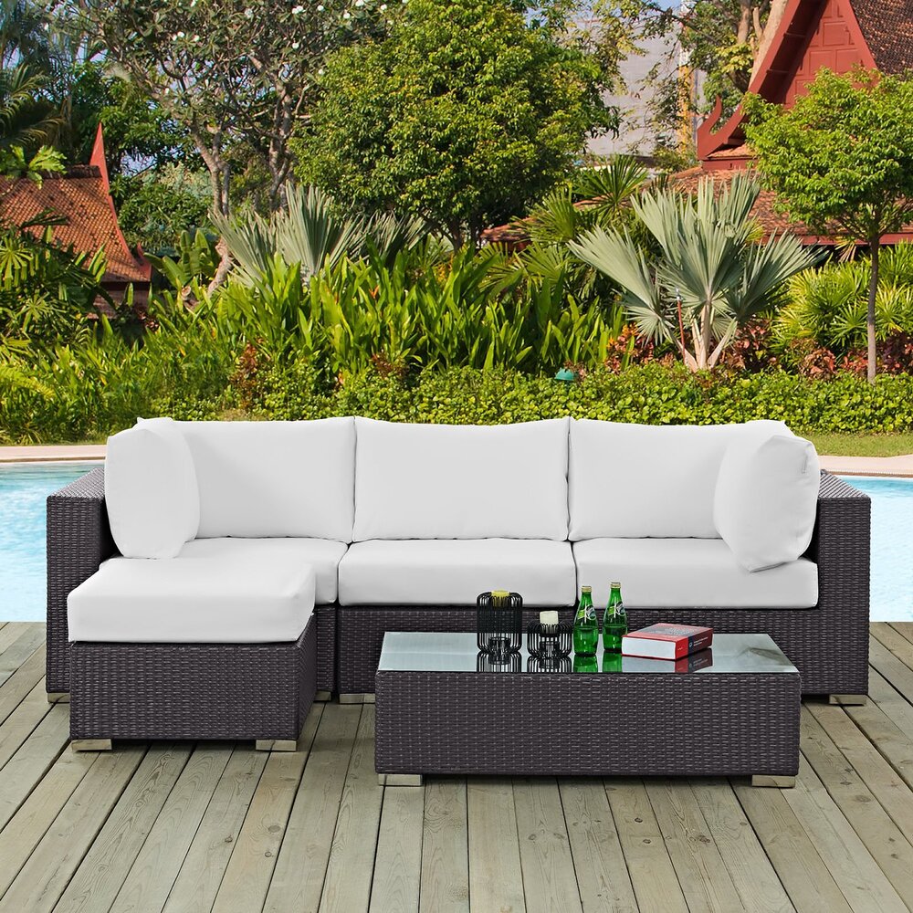 Convene 5 Piece Outdoor Patio Sectional Set in Espresso White by Modway - Image 8