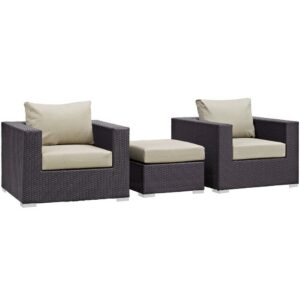 Convene 3 Piece Outdoor Patio Sofa Set in Espresso Beige by Modway
