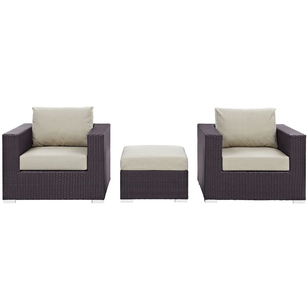 Convene 3 Piece Outdoor Patio Sofa Set in Espresso Beige by Modway - Image 3