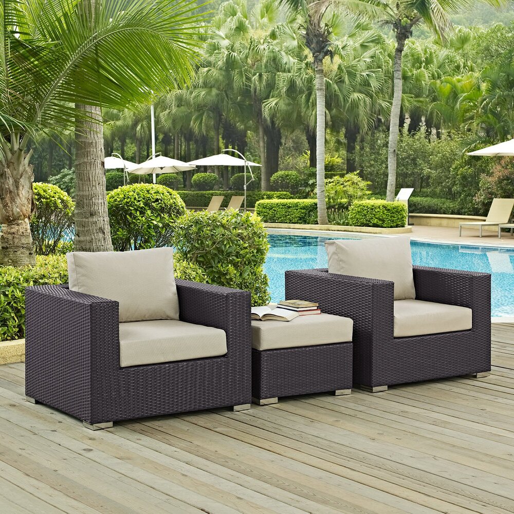 Convene 3 Piece Outdoor Patio Sofa Set in Espresso Beige by Modway - Image 7