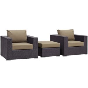 Convene 3 Piece Outdoor Patio Sofa Set in Espresso Mocha by Modway