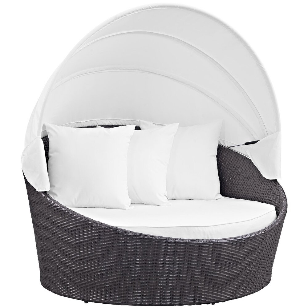 Convene Canopy Outdoor Patio Daybed in Espresso White by Modway