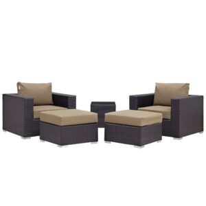 Convene 5 Piece Outdoor Patio Sectional Set in Espresso Mocha by Modway