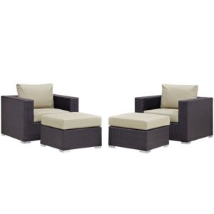 Convene 4 Piece Outdoor Patio Sectional Set in Espresso Beige by Modway