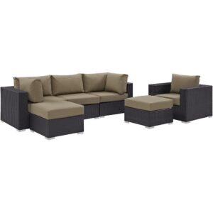 Convene 6 Piece Outdoor Patio Sectional Set in Espresso Mocha by Modway
