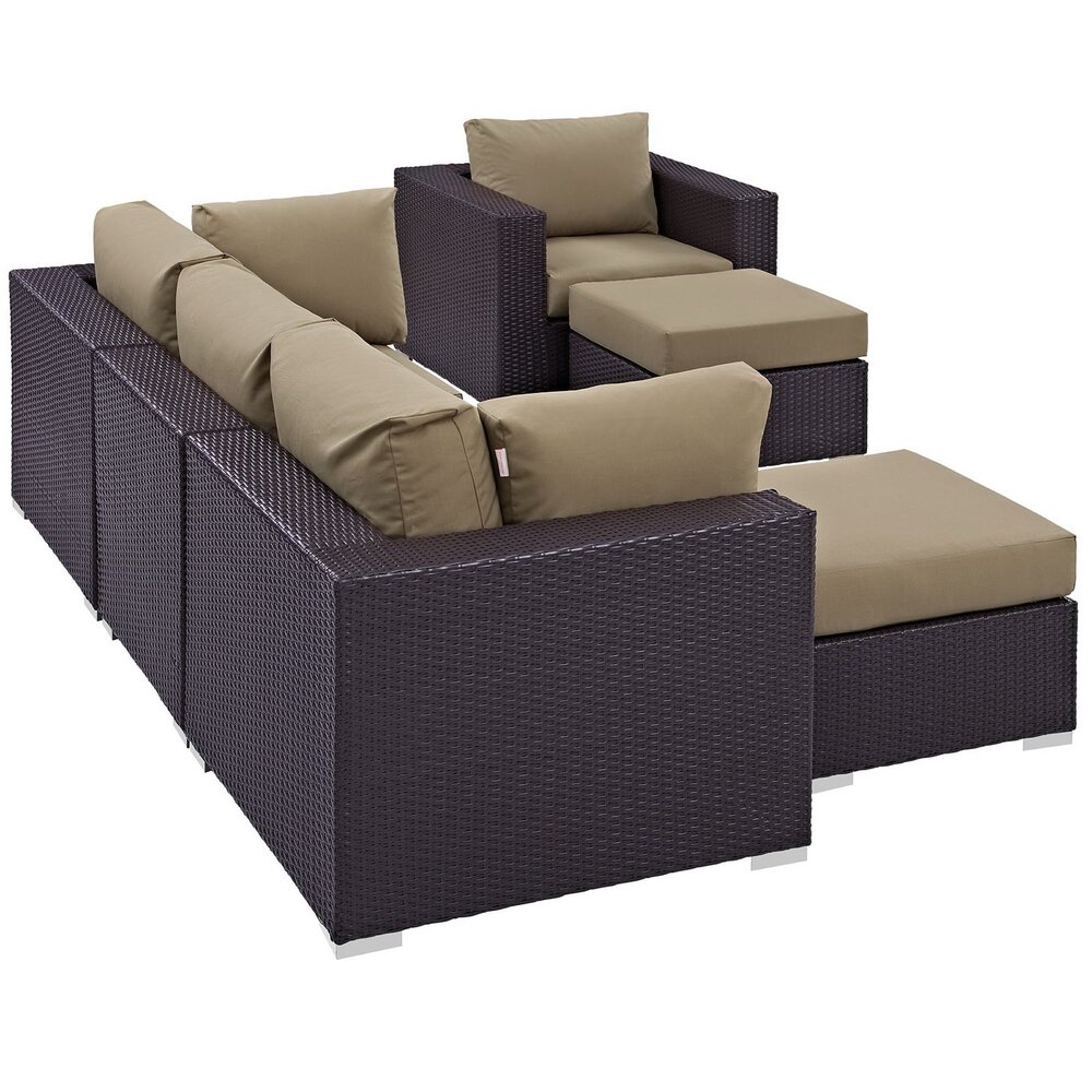 Convene 6 Piece Outdoor Patio Sectional Set in Espresso Mocha by Modway - Image 2