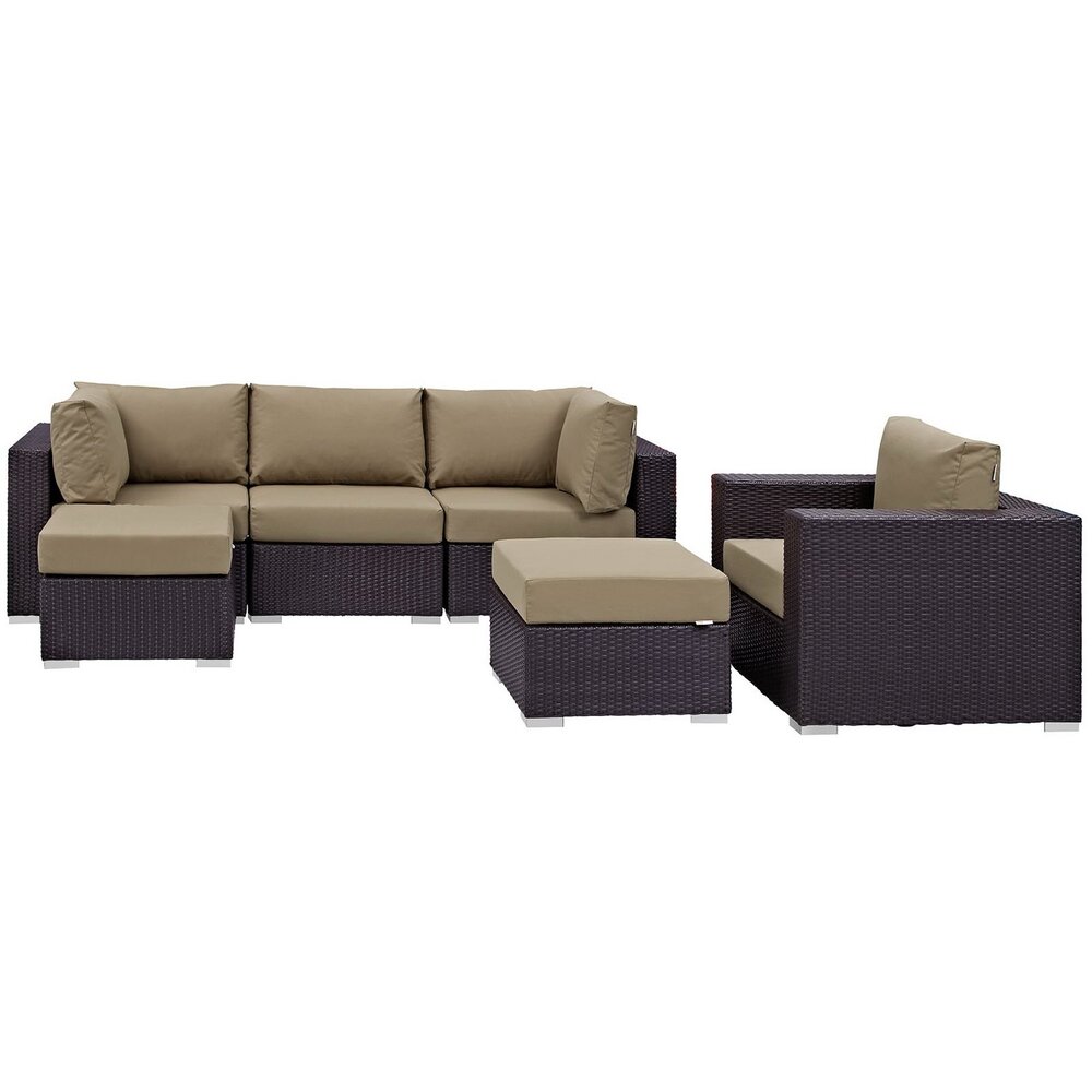 Convene 6 Piece Outdoor Patio Sectional Set in Espresso Mocha by Modway - Image 3