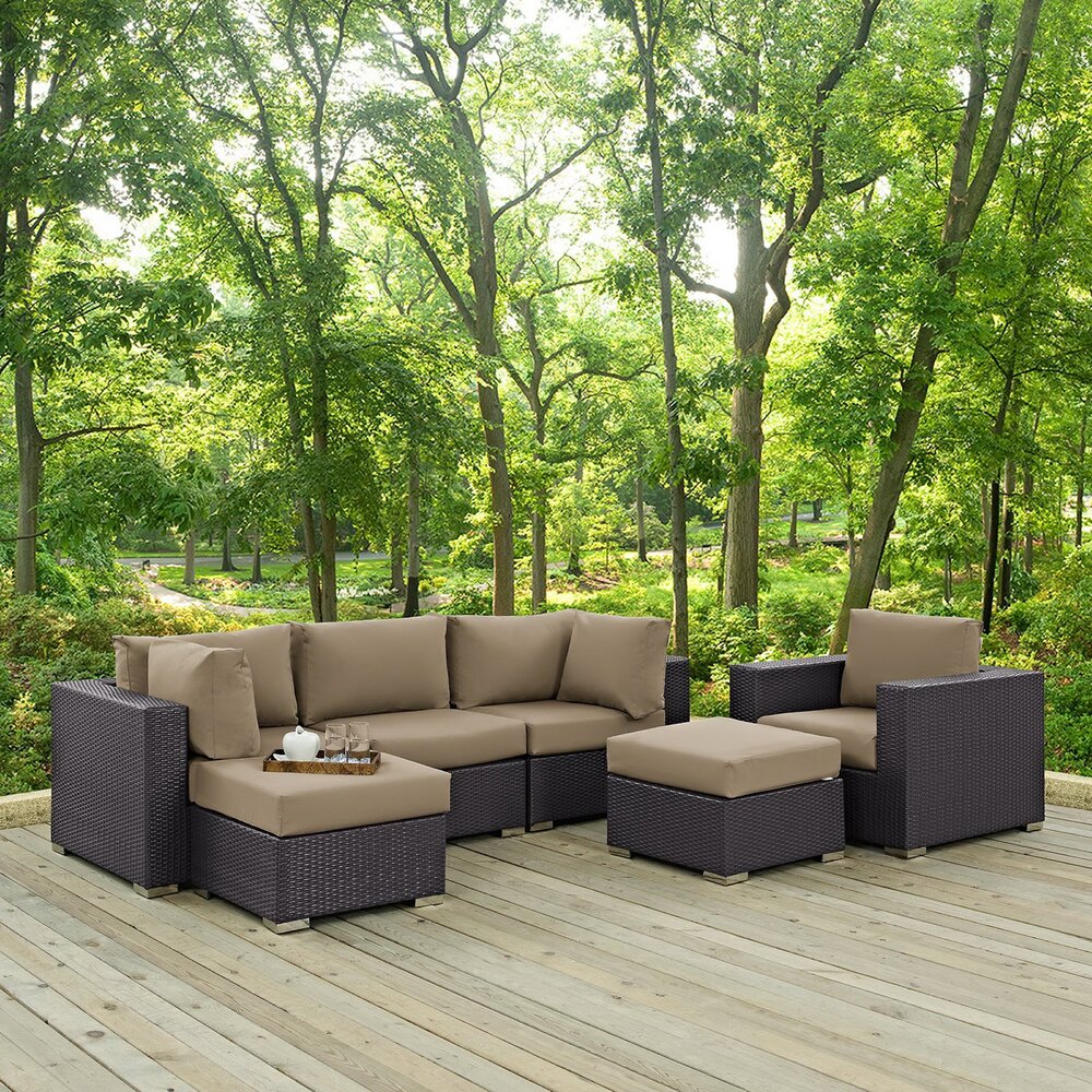 Convene 6 Piece Outdoor Patio Sectional Set in Espresso Mocha by Modway - Image 8