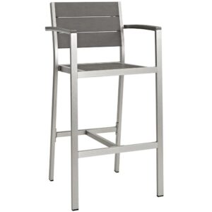 Shore Outdoor Patio Aluminum Bar Stool in Silver Gray by Modway