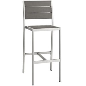 Shore Outdoor Patio Aluminum Armless Bar Stool in Silver Gray by Modway