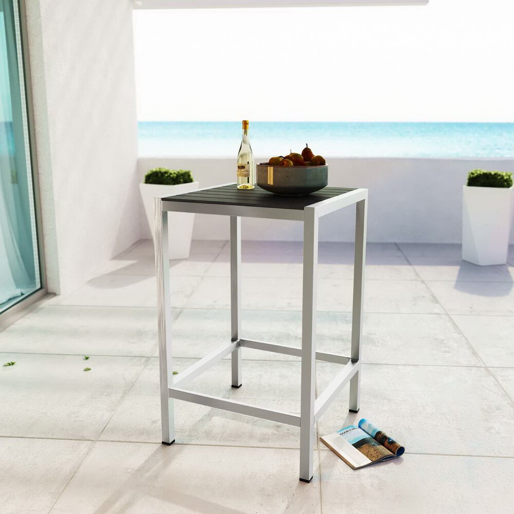 Shore Outdoor Patio Aluminum Bar Table in Silver Gray by Modway - Image 4