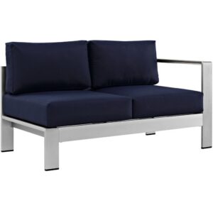 Shore Right-Arm Corner Sectional Outdoor Patio Aluminum Loveseat in Silver Navy by Modway