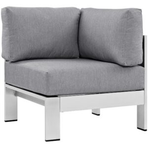 Shore Outdoor Patio Aluminum Corner Sofa in Silver Gray by Modway