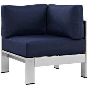 Shore Outdoor Patio Aluminum Corner Sofa in Silver Navy by Modway