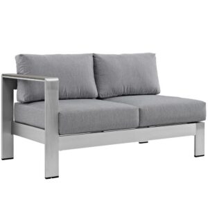Shore Left-Arm Corner Sectional Outdoor Patio Aluminum Loveseat in Silver Gray by Modway