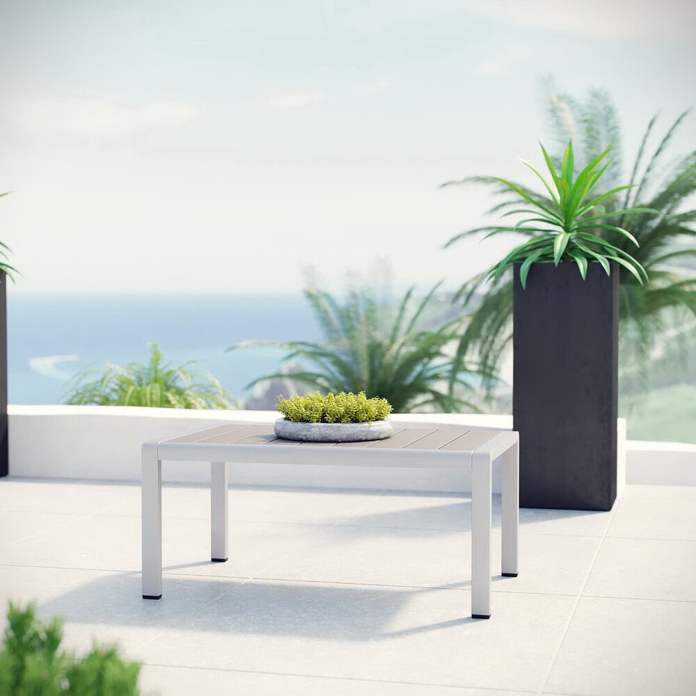 Shore Outdoor Patio Aluminum Coffee Table in Silver Gray by Modway - Image 4