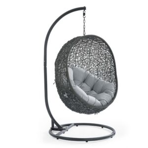 Hide Outdoor Patio Swing Chair With Stand in Gray by Modway