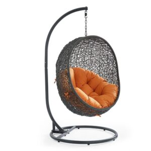 Hide Outdoor Patio Swing Chair With Stand in Gray Orange by Modway