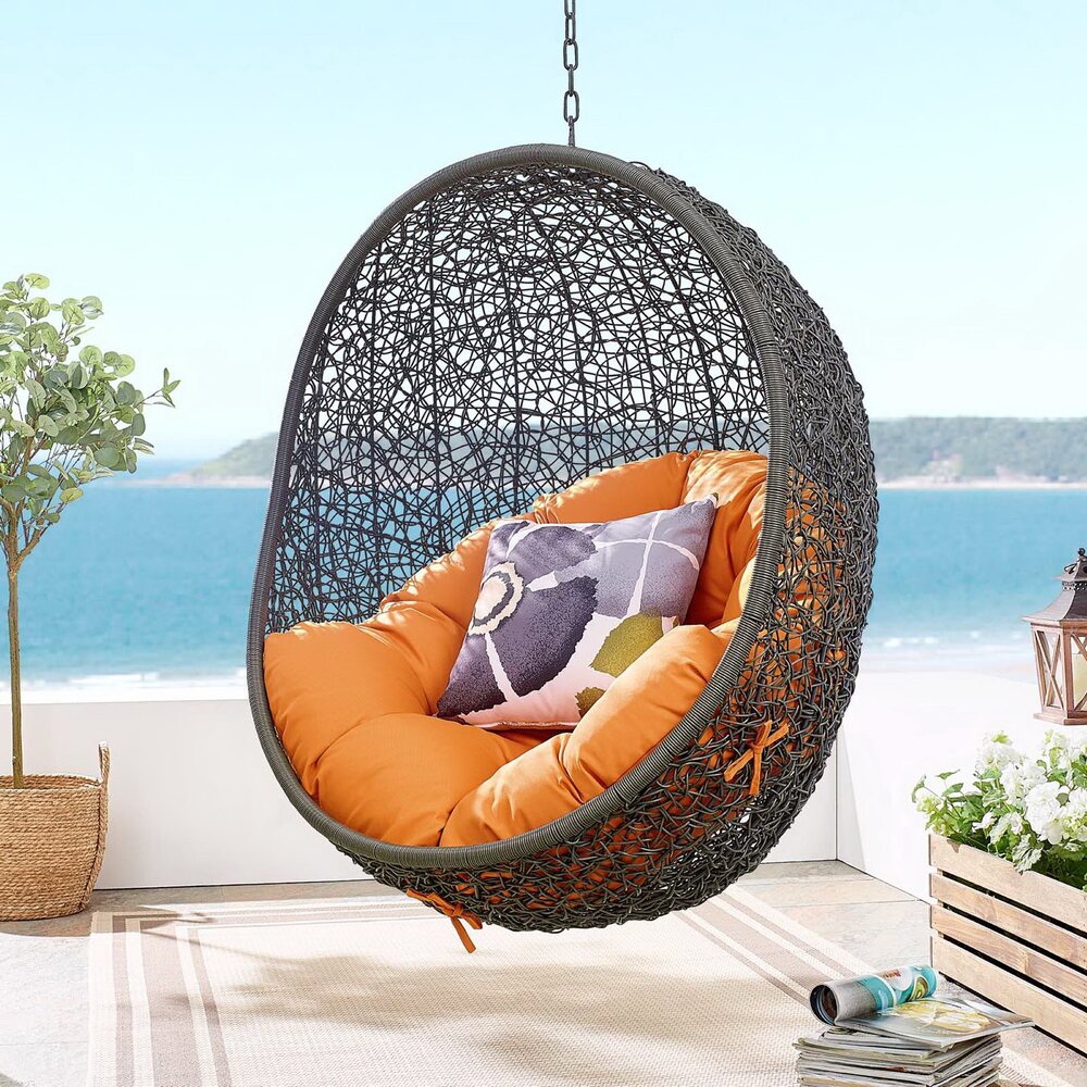 Hide Outdoor Patio Swing Chair With Stand in Gray Orange by Modway - Image 8