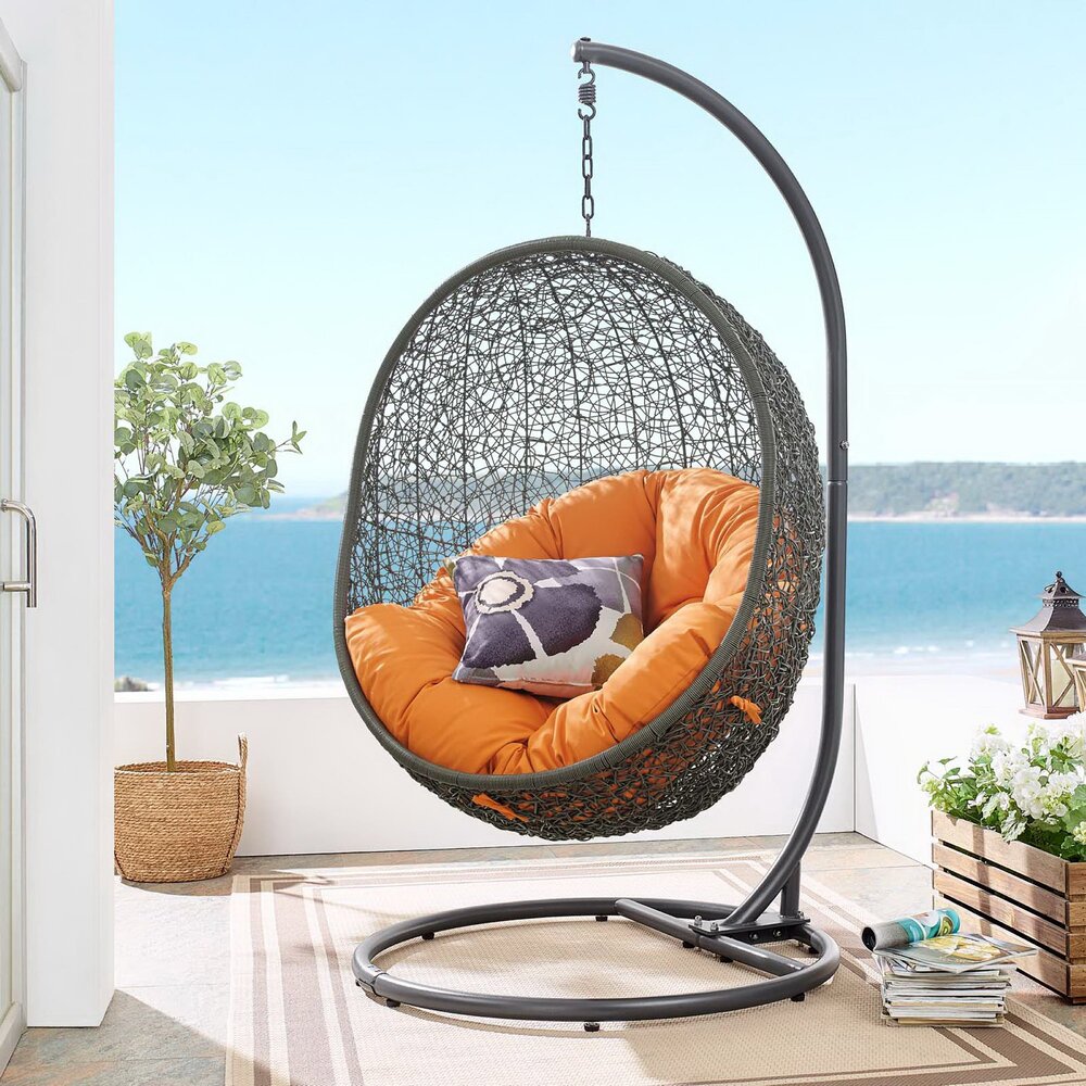 Hide Outdoor Patio Swing Chair With Stand in Gray Orange by Modway - Image 7