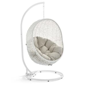 Hide Outdoor Patio Swing Chair With Stand in White Beige by Modway