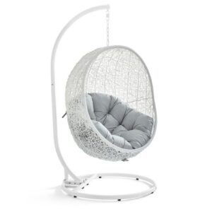 Hide Outdoor Patio Swing Chair With Stand in White Gray by Modway