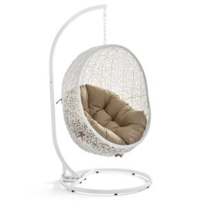 Hide Outdoor Patio Swing Chair With Stand in White Mocha by Modway
