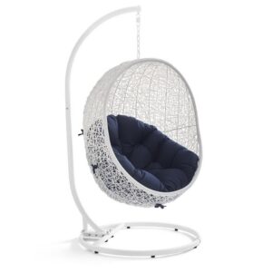 Hide Outdoor Patio Swing Chair With Stand in White Navy by Modway