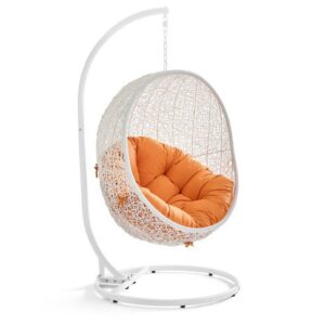 Hide Outdoor Patio Swing Chair With Stand in White Orange by Modway