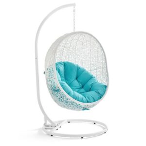 Hide Outdoor Patio Swing Chair With Stand in White Turquoise by Modway