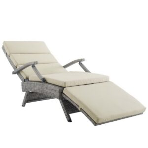 Envisage Chaise Outdoor Patio Wicker Rattan Lounge Chair in Light Gray Beige by Modway