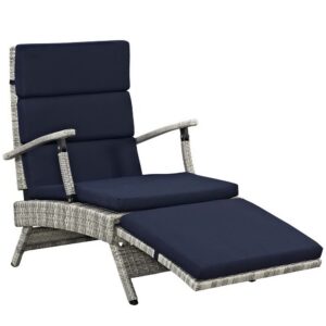 Envisage Chaise Outdoor Patio Wicker Rattan Lounge Chair in Light Gray Navy by Modway