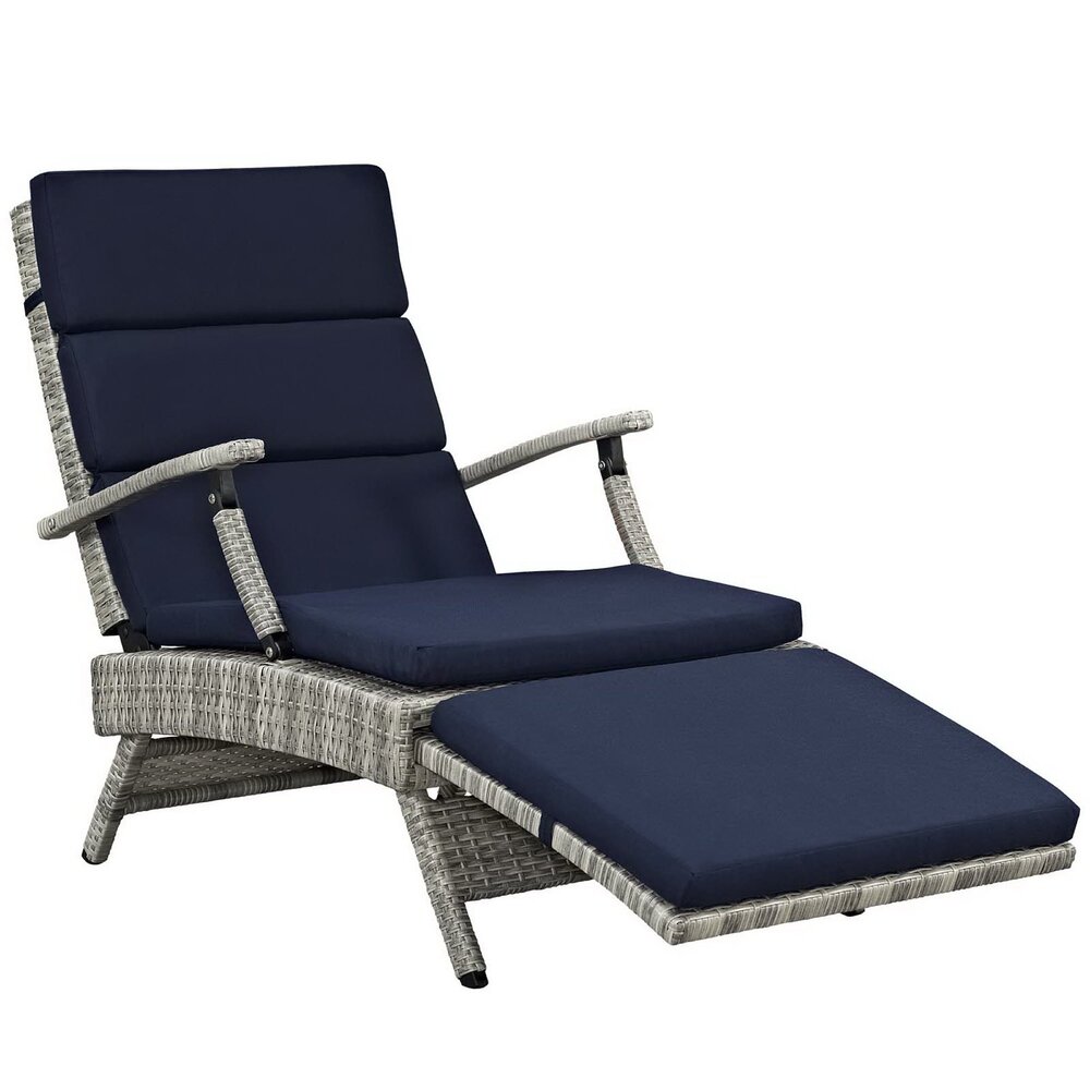 Envisage Chaise Outdoor Patio Wicker Rattan Lounge Chair in Light Gray Navy by Modway - Image 2