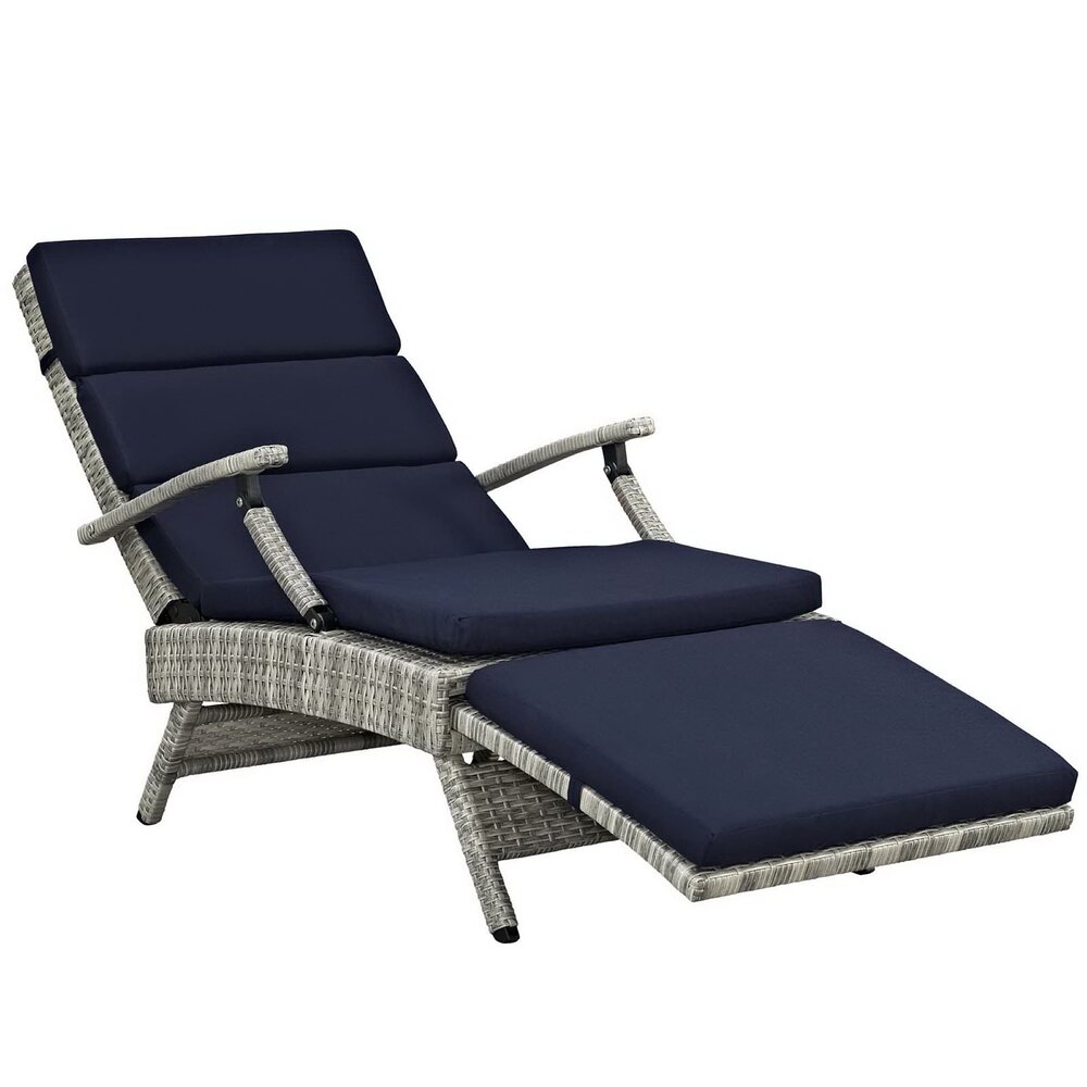 Envisage Chaise Outdoor Patio Wicker Rattan Lounge Chair in Light Gray Navy by Modway - Image 3
