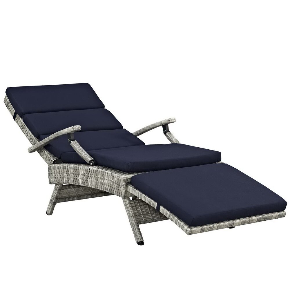 Envisage Chaise Outdoor Patio Wicker Rattan Lounge Chair in Light Gray Navy by Modway - Image 4
