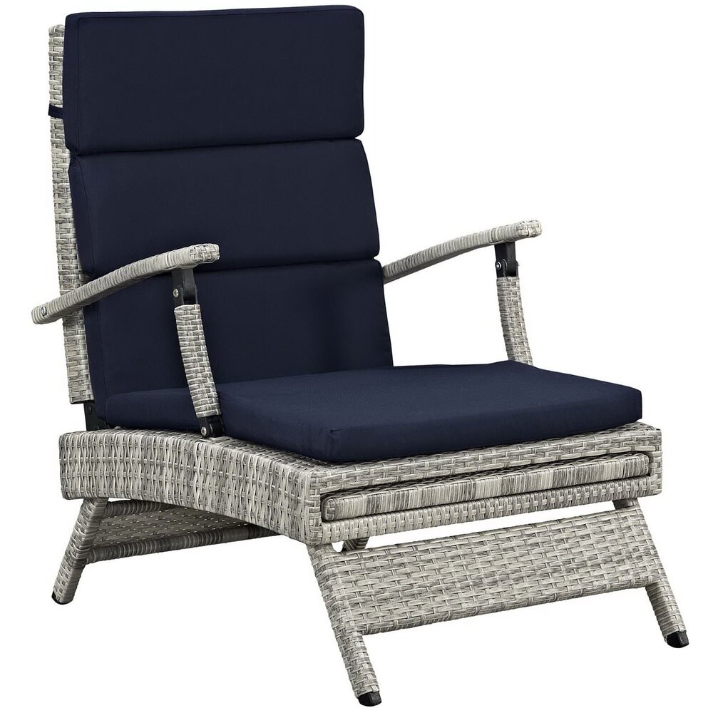Envisage Chaise Outdoor Patio Wicker Rattan Lounge Chair in Light Gray Navy by Modway - Image 6