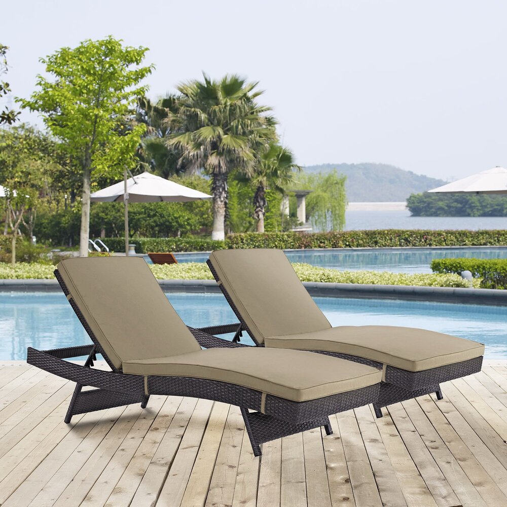 Convene Outdoor Patio Chaise Set of 2 in Espresso Mocha by Modway - Image 4