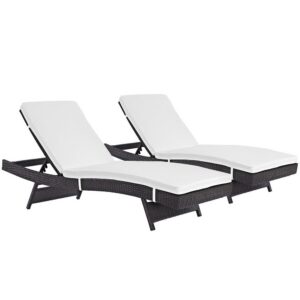 Convene Outdoor Patio Chaise Set of 2 in Espresso White by Modway