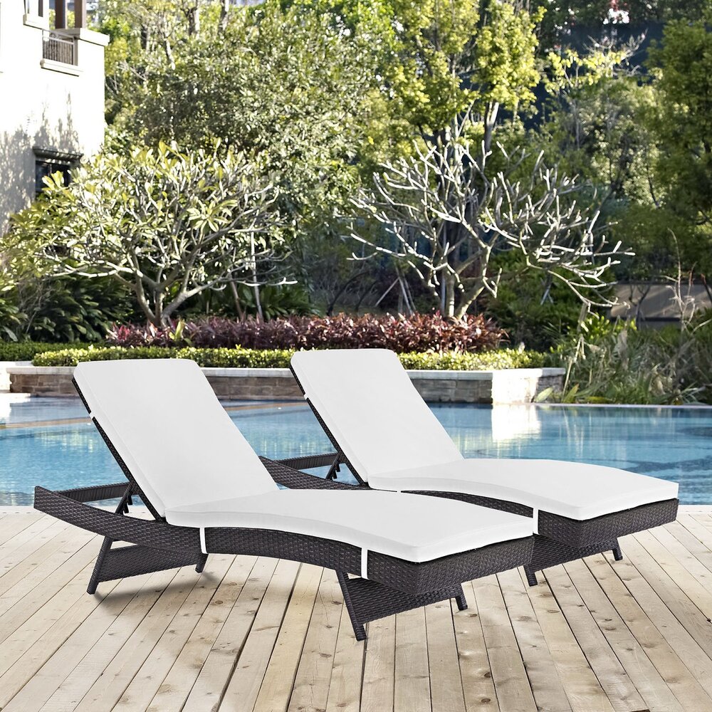 Convene Outdoor Patio Chaise Set of 2 in Espresso White by Modway - Image 4