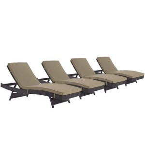 Convene Outdoor Patio Chaise Set of 4 in Espresso Mocha by Modway