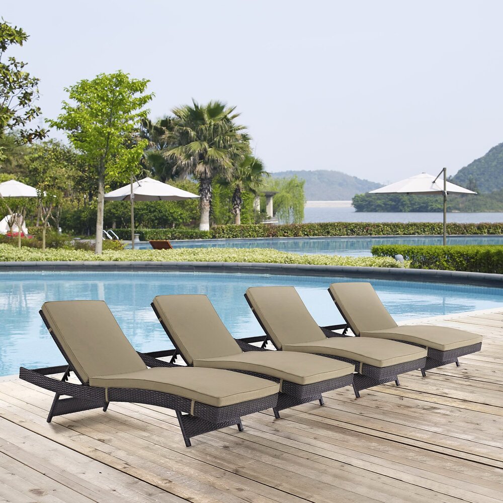 Convene Outdoor Patio Chaise Set of 4 in Espresso Mocha by Modway - Image 5