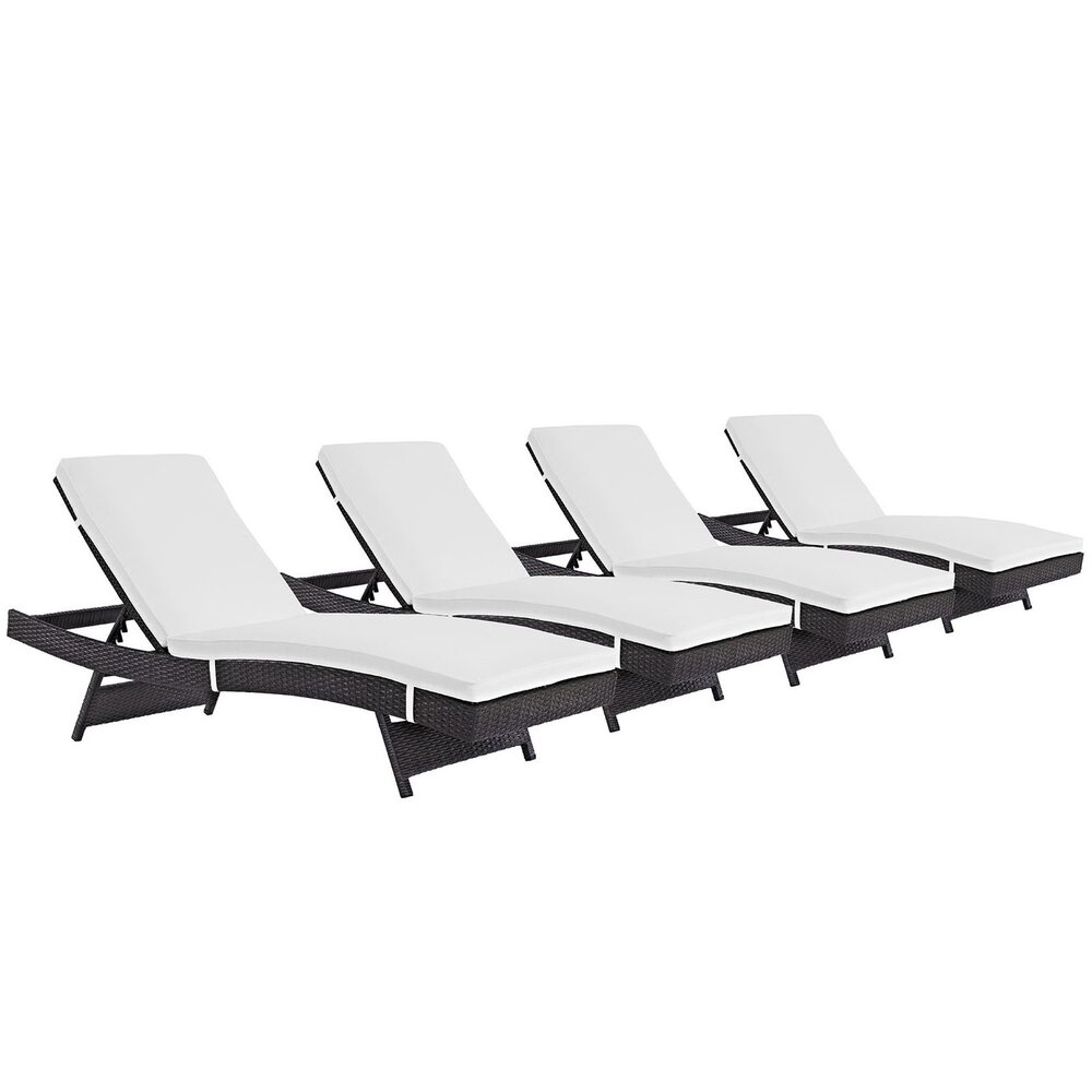 Convene Outdoor Patio Chaise Set of 4 in Espresso White by Modway