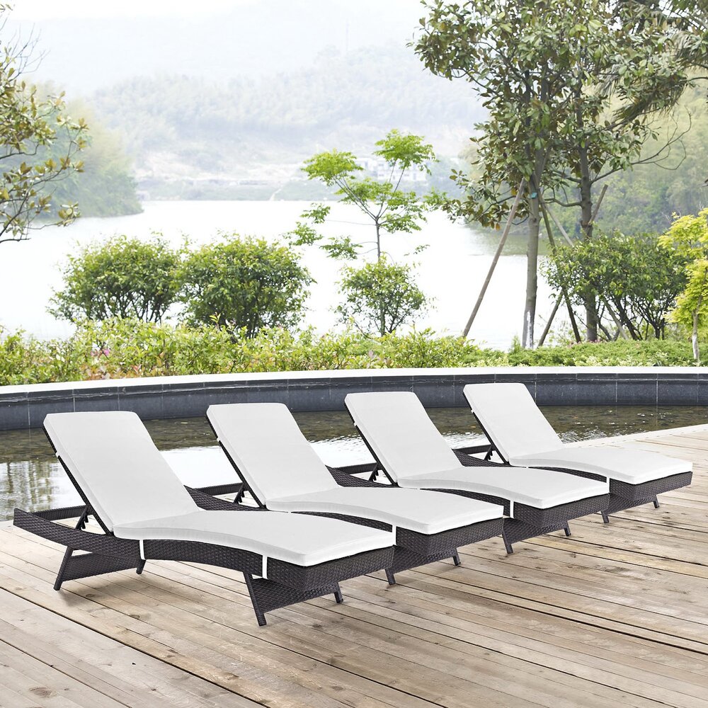 Convene Outdoor Patio Chaise Set of 4 in Espresso White by Modway - Image 5