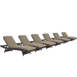 Convene Outdoor Patio Chaise Set of 6 in Espresso Mocha by Modway