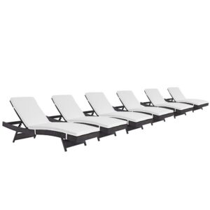 Convene Outdoor Patio Chaise Set of 6 in Espresso White by Modway