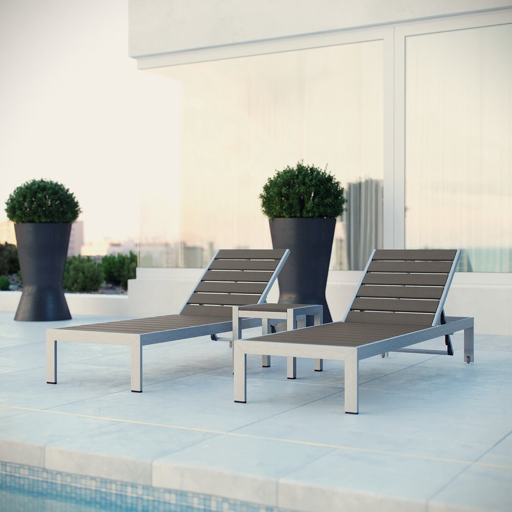 Shore 3 Piece Outdoor Patio Aluminum Set in Silver Gray by Modway - Image 7