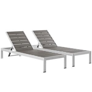 Shore Outdoor Patio Aluminum Chaise Set of 2 in Silver Gray by Modway